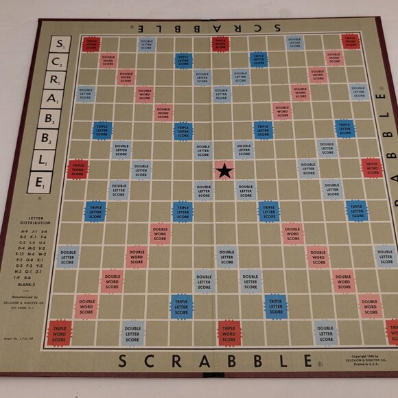 SCRABBLE Crossword Board Game | Vintage | 1953 Selchow & Righter Complete | USED - Picture 4 of 16